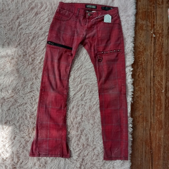Lip Service Denim - CRAZY FN RARE Lip Service studded plaid bondage pants w/zippers!Rude cut vintage